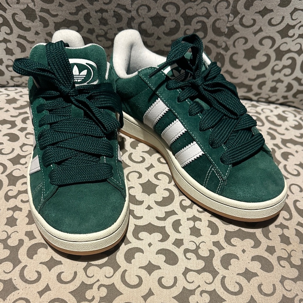 Adidas Kids Forest Green Sneakers with White Stripes